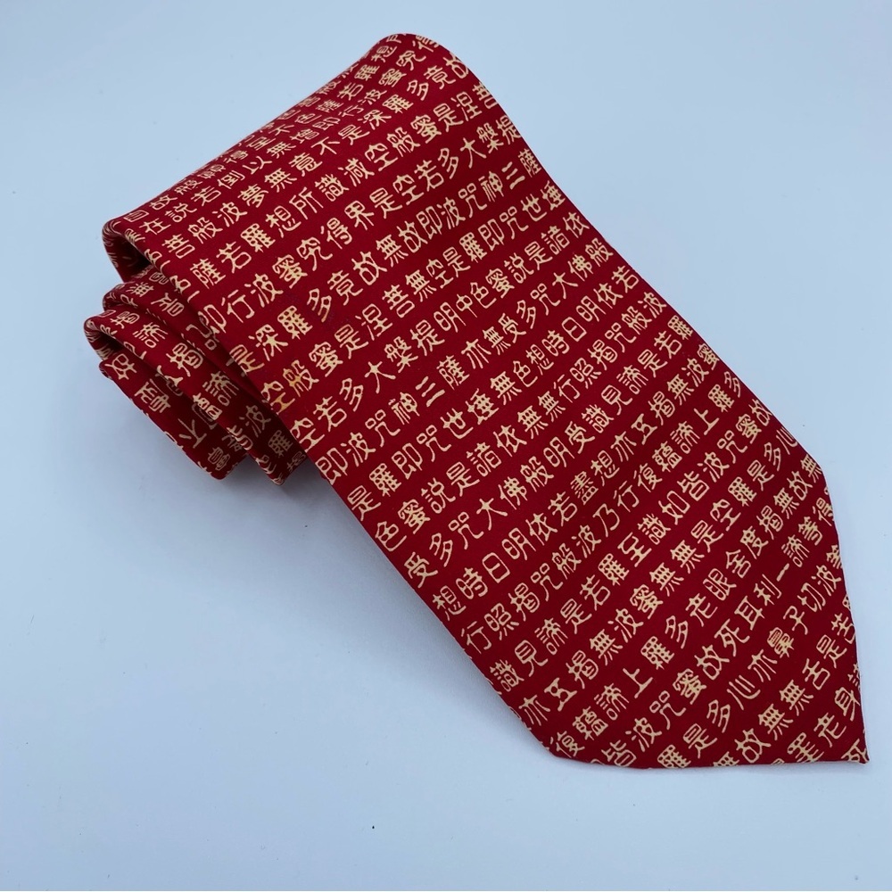 Kai Long Hand Made 100%‎ Silk Tie Red Gold Chinese Characters New Year Good Luck